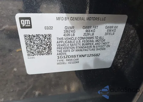 2022 Chevrolet Malibu Fwd Lt from USA, damaged, VIN 1G1ZD5STXNF125682